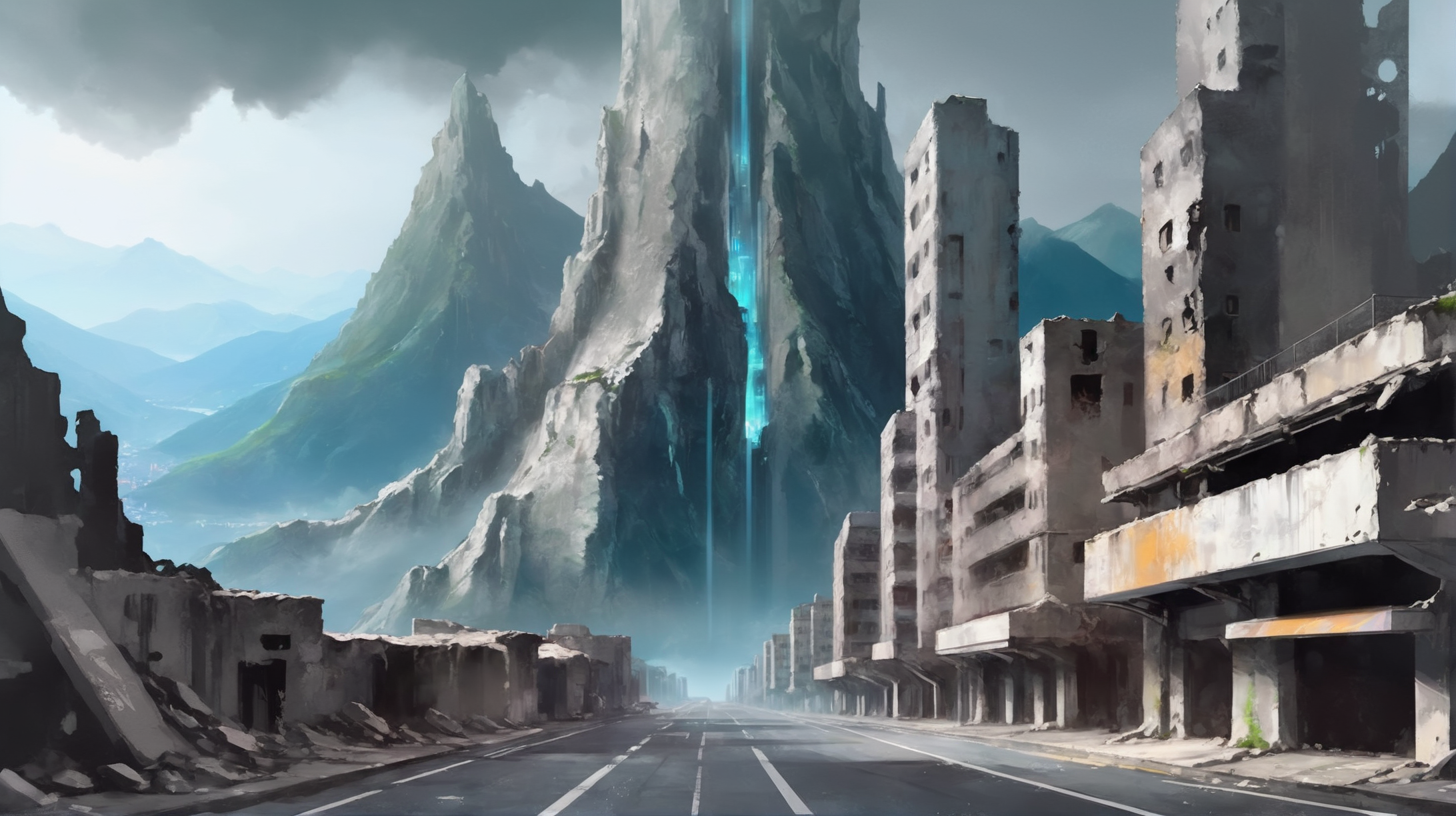 01140-458078846-digital art, trendy urban street in a ruined scifi mountainside city at the beginning of the multiverse, masterpiece.webp